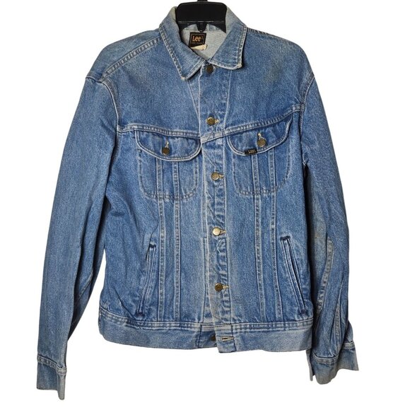 Vintage 70s Lee Patd 153438 Denim Trucker Blue Jean Jacket Size 40L Grunge Biker - Picture 1 of 8